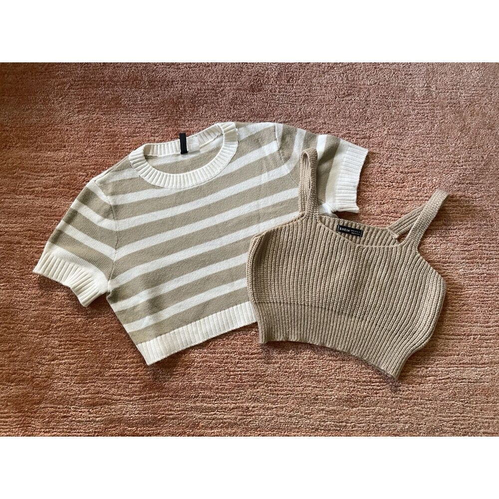 Bundle 2 Knitted  cropped top beige Women’s Size M